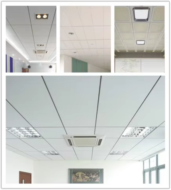 Installed suspended ceiling grid in an office environment, showcasing the final application of T-Bar profiles produced by the T-Bar Roll Forming Machine.