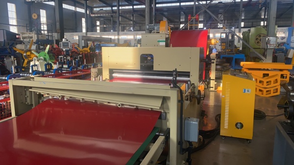 Close-up view of steel coil cut-to-length lines